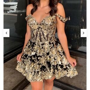 Gold and black sequin corset dress